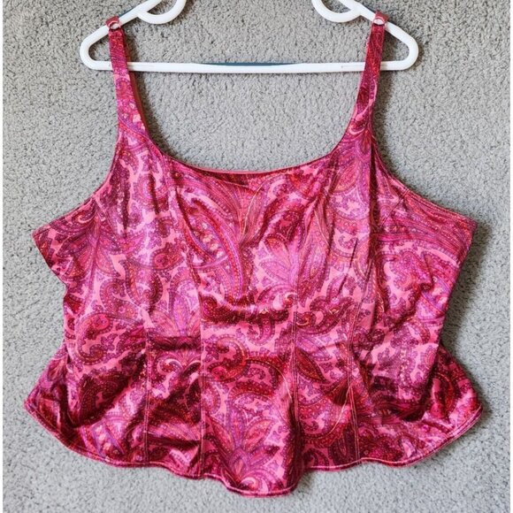 Cacique Other - Cacique Lane Bryant Women Sleeveless Cropped Corset Top Satin Pink Paisley 26/28